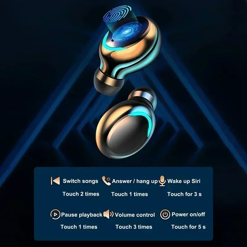 Bluetooth Headphones 9D Stereo High Bass Sport Earphones Handfree Touch Control Tws Wireless Earbuds Waterproof Headset
