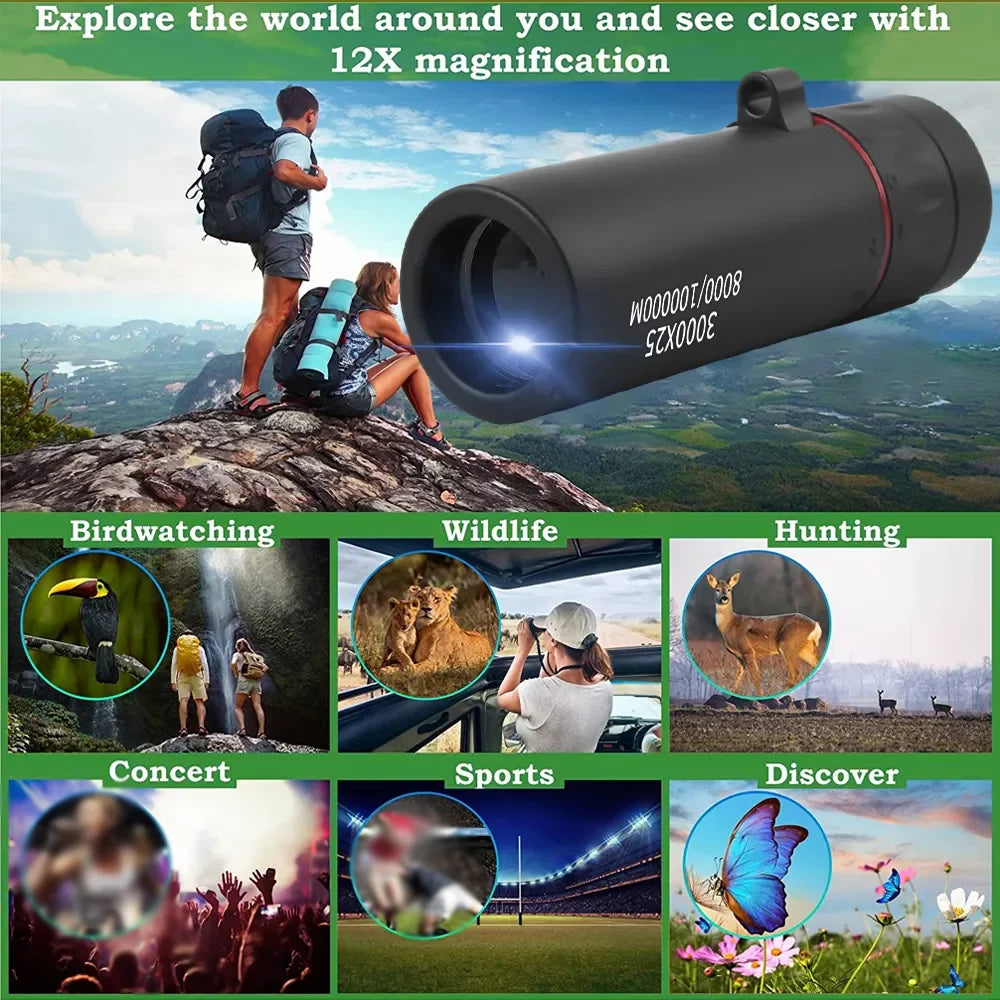 3000x25 monocular zoom HD remote professional monocular, mini portable telescope, suitable for outdoor camping and hunting