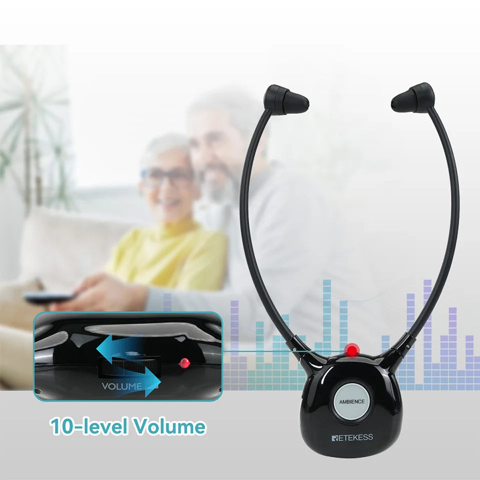 Retekess TA008 TV Hearing Aid Headphone Wireless TV Headset System 2.4GHz Wireless Headphone for Seniors 3 Tones Dual Batteries