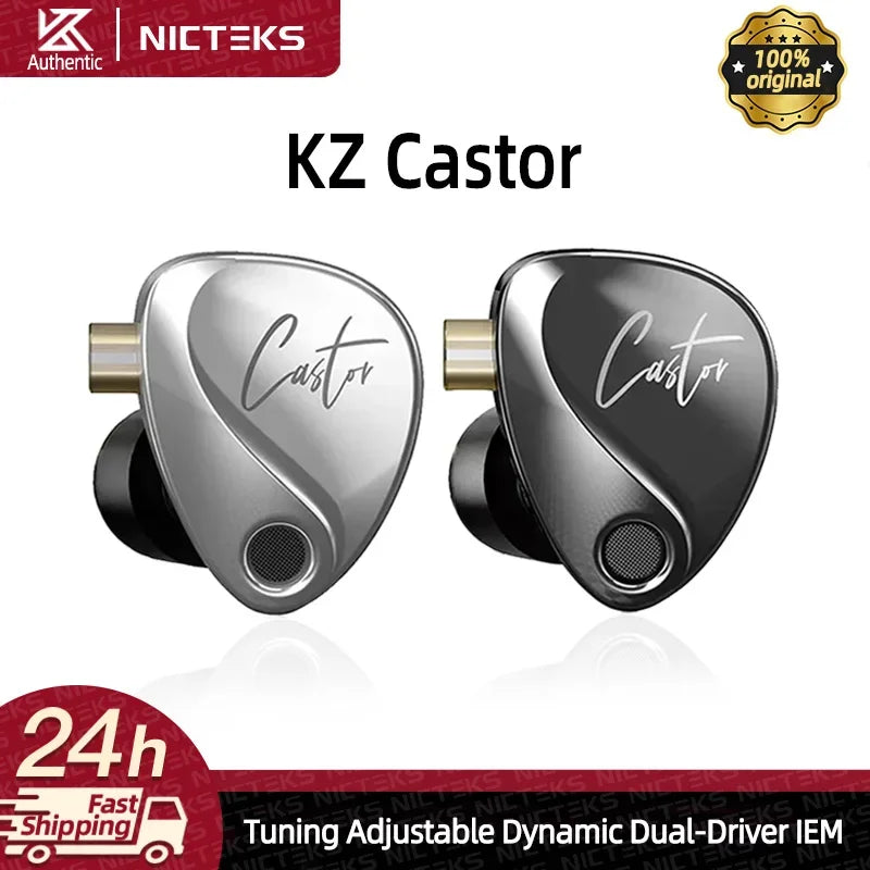 KZ Castor Wired Earbuds Improved Bass HiFi Earphone 2 Dynamic High-end Tunable Balanced Armature In-ear Headphone Music Headset