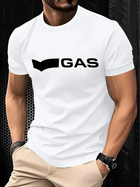 Men's new artistic letter printed T-shirt for summer comfort round neck solid color short sleeved top