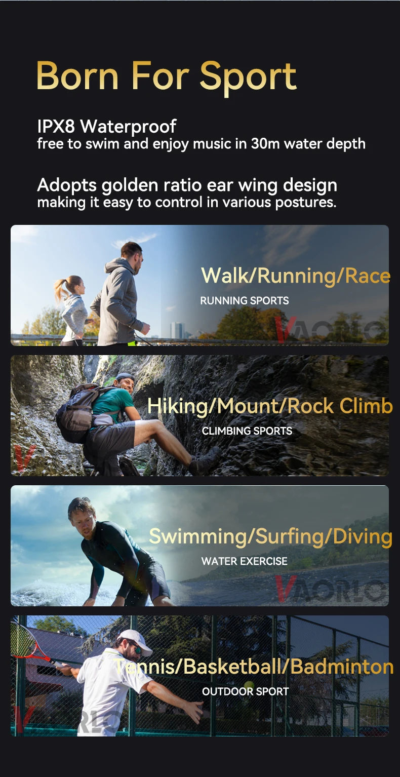 IPX8 Waterproof Swimming Bone Conduction headphone Bluetooth 5.4 Bass Wireless headset MP3 (32G) Player Cycling Fitness Earphone