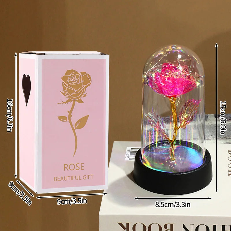 Artificial Rose Flowers Eternal Rose LED Light Foil Flower in Glass Cover Simulation Rose Flower Christmas Valentine's Day Gifts