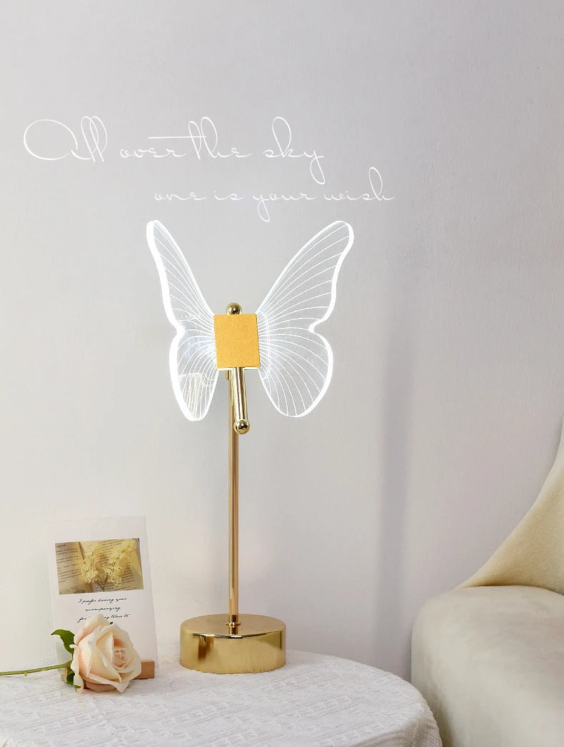 Butterfly Led Table Lamp Retro Gold Acrylic Desk Lamps Hotel Villa Art For Living Room Bedside Desktop Decor Led Night Lights