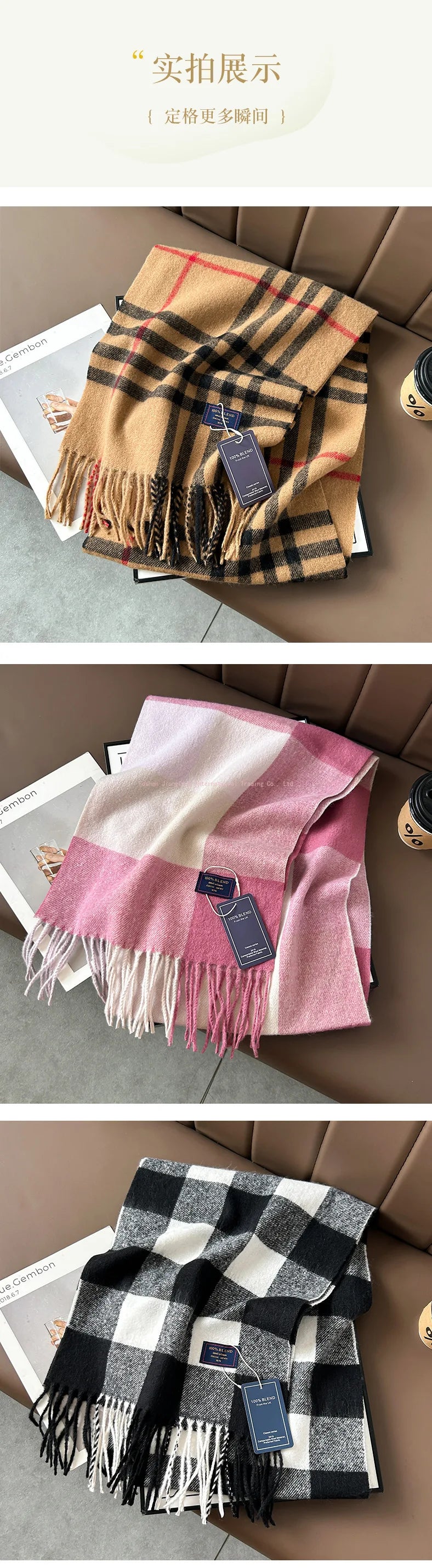 2025autumn andwinter classic checkered printed fashionable scarf style for couples, Australian imitation wool texture warm scarf