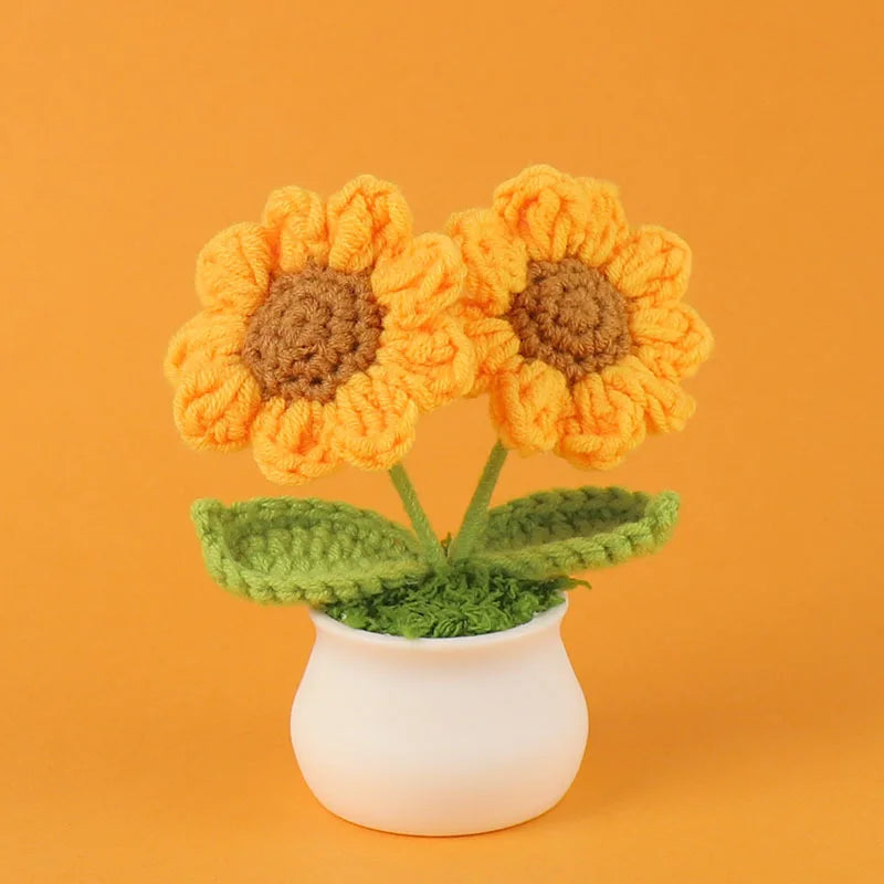 New Crochet SunFlowers Cute Knitting Flowers Potted Graduation Gift Handwoven Plant Car Table Home Decor Items