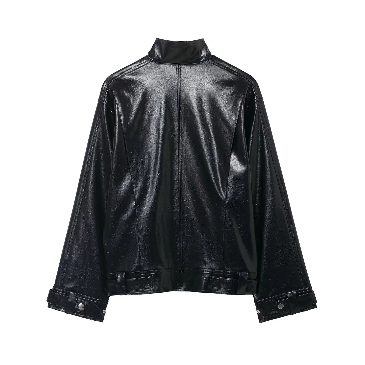 EDSA Women PU Leather Bomber Jacket Motorcycle Coat Black Spliced Zipper Fly Pu Leather Coat For Female New Street Style