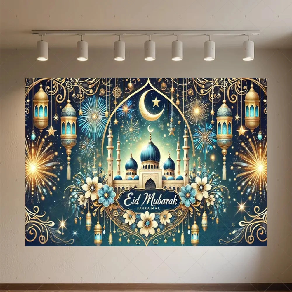 Background of The Moon Mosque Themed Party During Eid Fitr, Islamic Muslim Karim Ramadan Party Decoration Photography Background