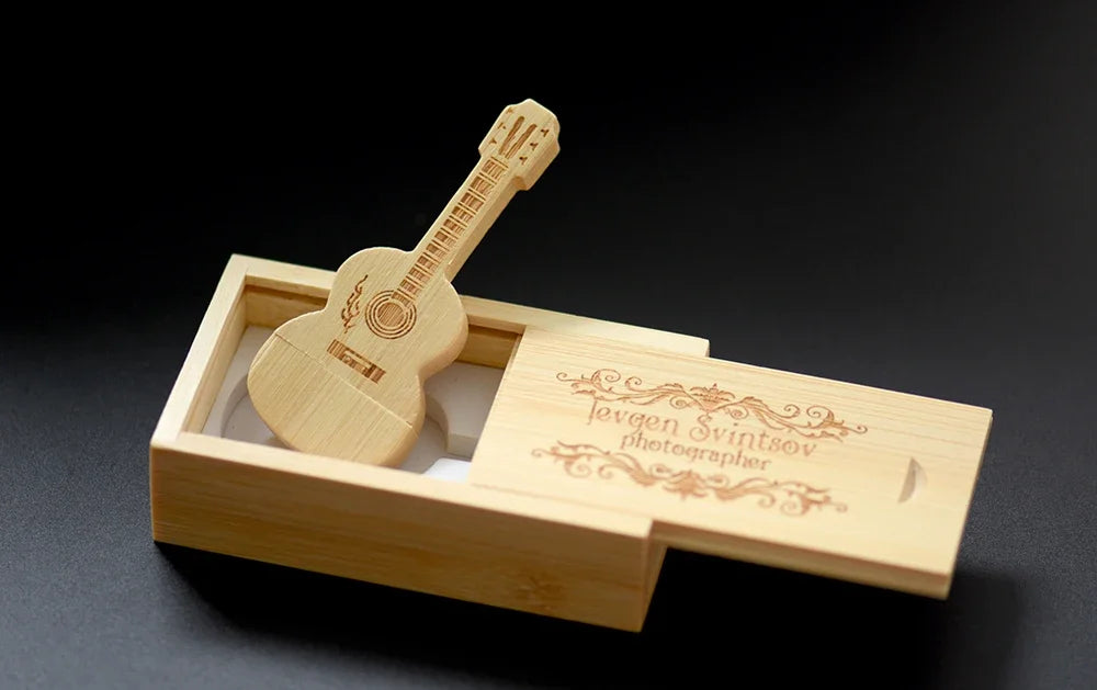 JASTER USB 3.0 Flash Drives Wooden Guitar 128GB Free Custom Logo Pen Drive 64GB with Box Memory Stick Music Business Gift U disk