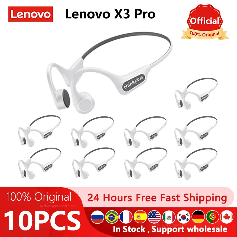 Original Lenovo X3 Pro Bone Conduction Wireless Bluetooth 5.3 Headphone 10pcs / 5pcs / 2pcs Ear Hook Sports Earphones Wholesale