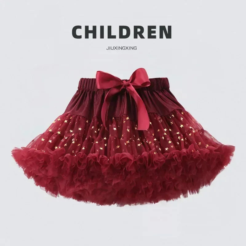 HOT Girls Tutu Skirts Solid Fluffy Tulle Princess Ball Gown Pettiskirt Kids Ballet Party Performance Dress for Children PP001