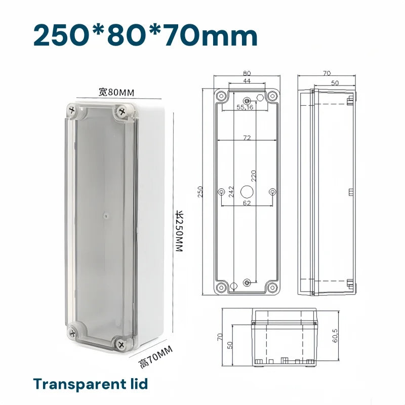 Transparent Waterproof Outdoor Enclosure Plastic Box Electronic Project Case Instrument Electrical Box IP68 Junction Box Housing