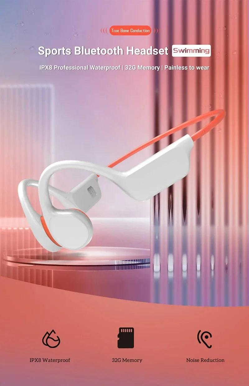 IPX8 Waterproof Swimming Diving Bone Conduction Headphone Bluetooth 5.3 Bass Wireless Headset MP3 (32G) Player fitness Earphone
