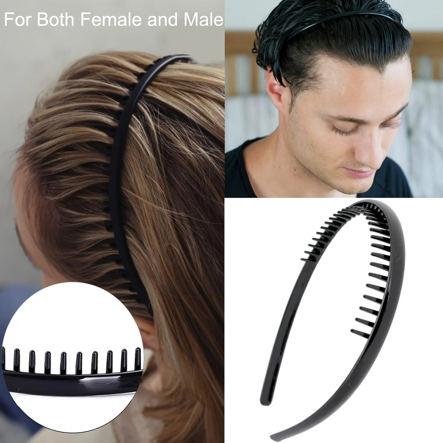 2 PCS Non Slip Fashion Effortless Plastic Headbands with Teeth Comb Skinny Hair Bands for Women Men Teen Girls Sports Headbands