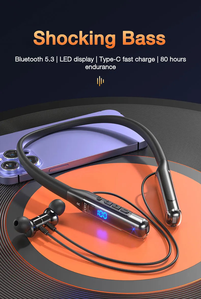 EARDECO 80 Hours Endurance Bluetooth Headphone with Microphone Wireless Headphones Bass Stereo Neckband Earphones Bluetooth 5.3