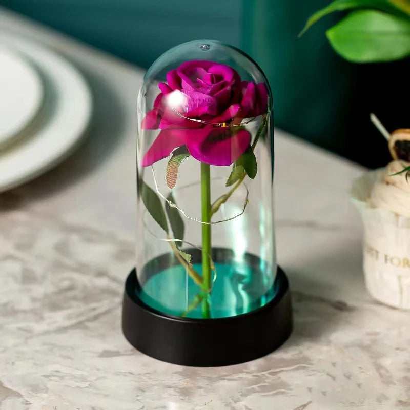 Artificial Rose Flowers Eternal Rose LED Light Foil Flower in Glass Cover Simulation Rose Flower Christmas Valentine's Day Gifts